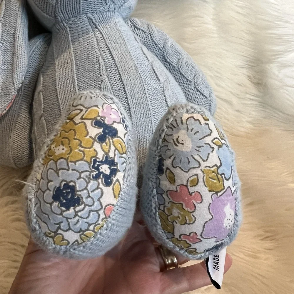 Pomme Cotton Blue Cable Knitted Bunny Rabbit Floral Ears‎ Stitched Eyes Nose 13